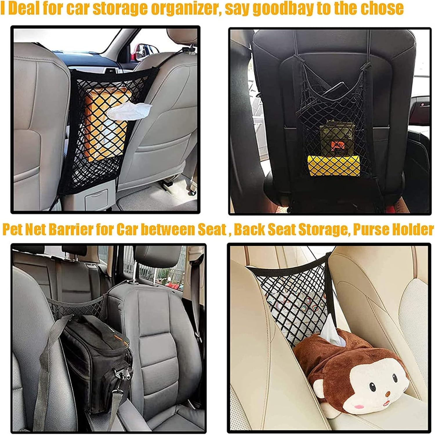 DYKESON Dog Car Net Barrier Pet Barrier with Auto Safety Mesh Organizer Baby Stretchable Storage Bag Universal for Cars, SUVs -Easy Install, Car Divider for Driving Safely with Children  Pets · v6