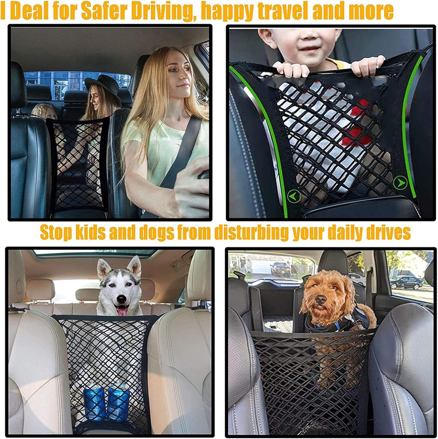 DYKESON Dog Car Net Barrier Pet Barrier with Auto Safety Mesh Organizer Baby Stretchable Storage Bag Universal for Cars, SUVs -Easy Install, Car Divider for Driving Safely with Children  Pets · v6