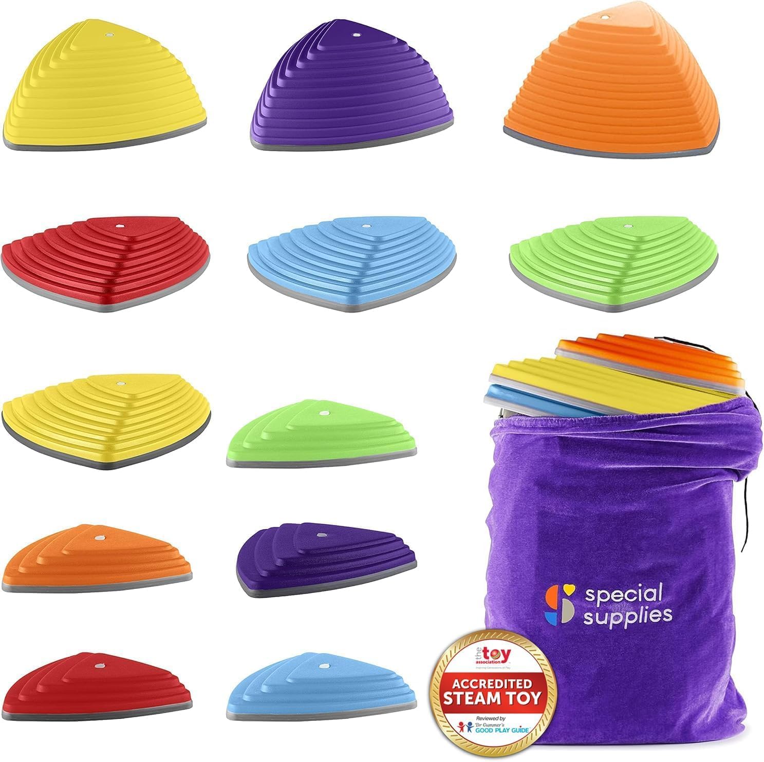 Special Supplies Stepping Stones for Kids Indoor and Outdoor Balance Blocks Promote Coordination, Balance, Strength Child Safe Rubber, Non-Slip Edging (Multi-Color, 12) · v3