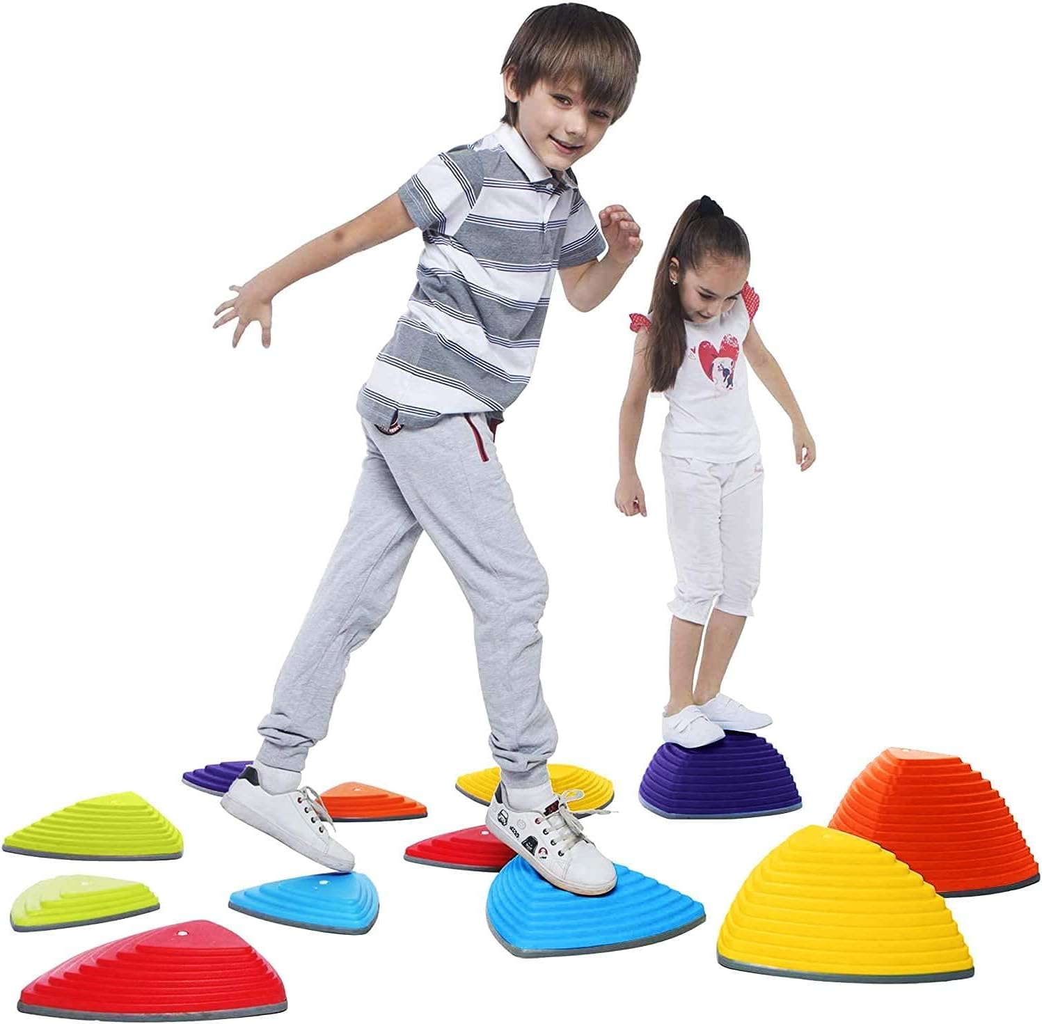 Special Supplies Stepping Stones for Kids Indoor and Outdoor Balance Blocks Promote Coordination, Balance, Strength Child Safe Rubber, Non-Slip Edging (Multi-Color, 12) · v3