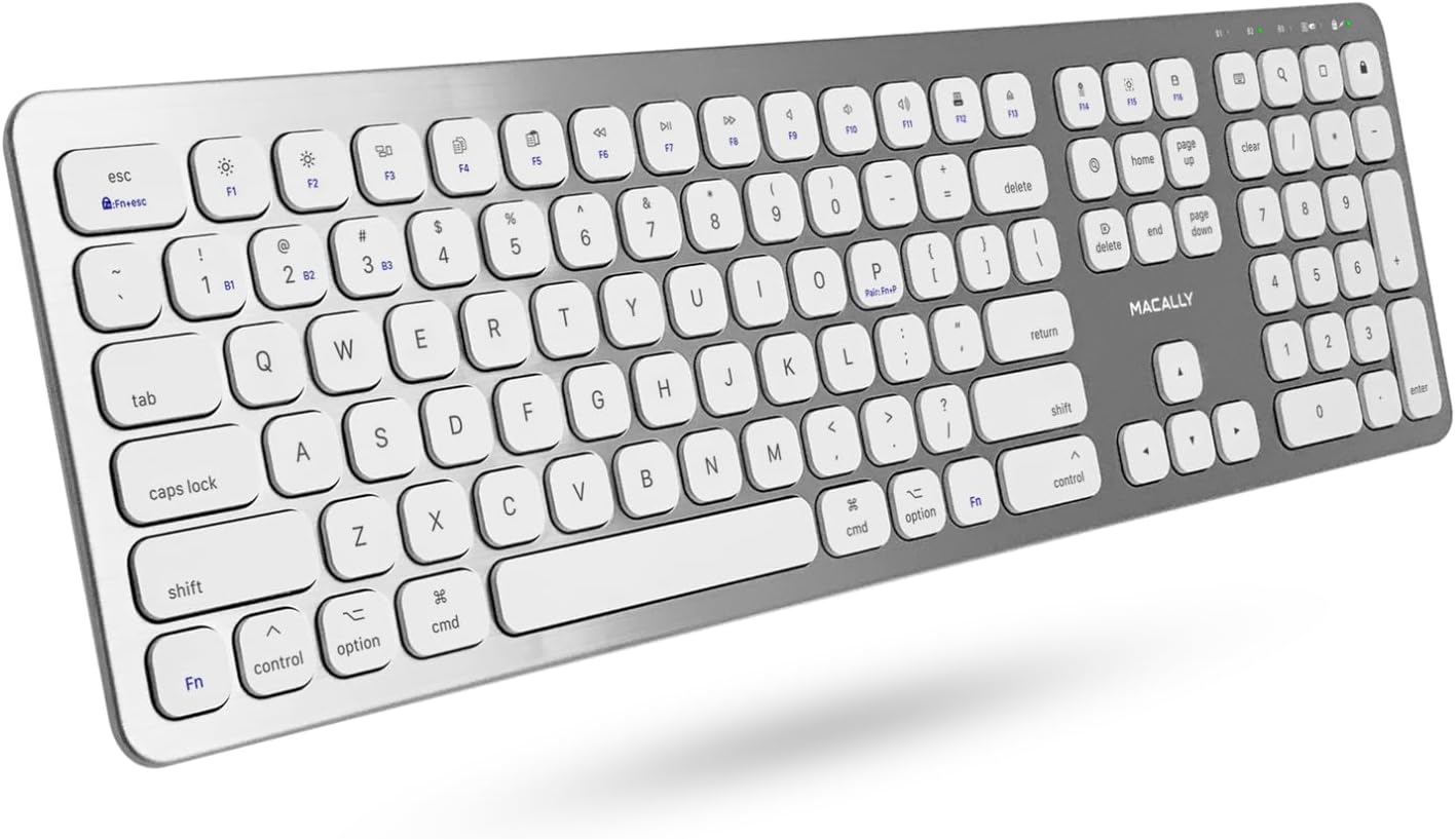 Macally Premium Bluetooth Keyboard for Mac - Compatible Apple Keyboard with Numeric Keypad - Multi Device Wireless Keyboard for MacBook Pro/Air, Mac Mini Pro, iMac, Laptop