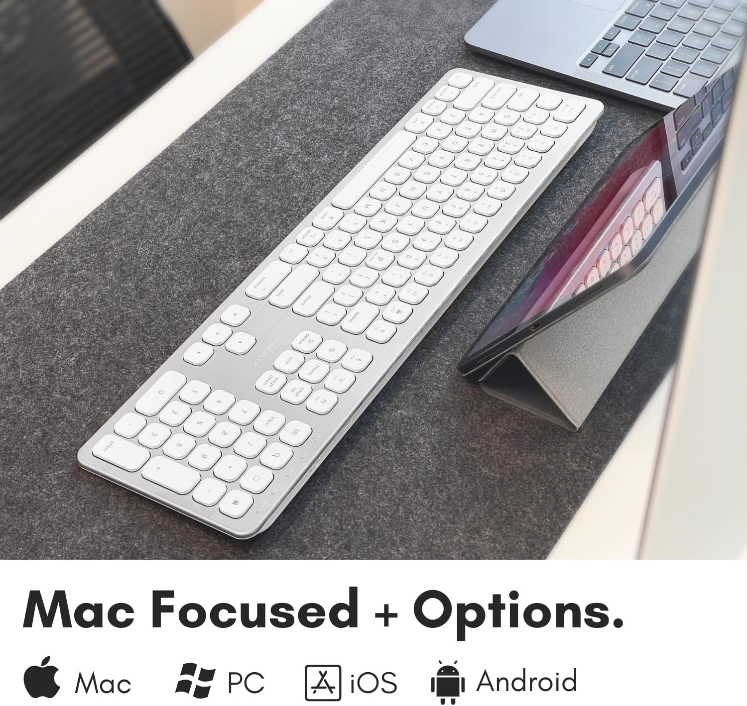 Macally Premium-Bluetooth-Tastatur für Mac — Kompatible Apple-Tastatur mit Ziffernblock — Kabellose Tastatur für mehrere Geräte für MacBook Pro/Air, Mac Mini Pro, iMac, Laptop