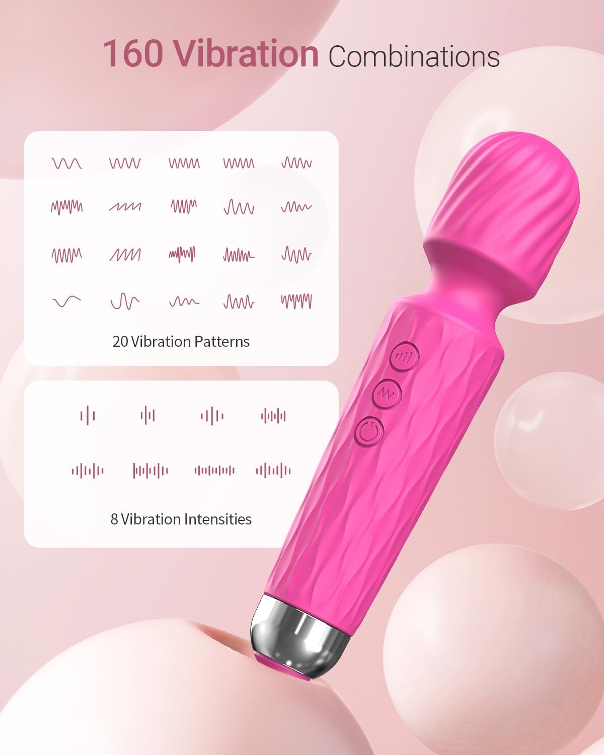 Varita vibradora, juguete sexual con punto G para mujeres y adultos, vibradores para ella, varita masajeadora, juguete sexual estimulador de clítoris, consolador, con 8 velocidades de placer y 20 patrones, potente, impermeable (rosa)