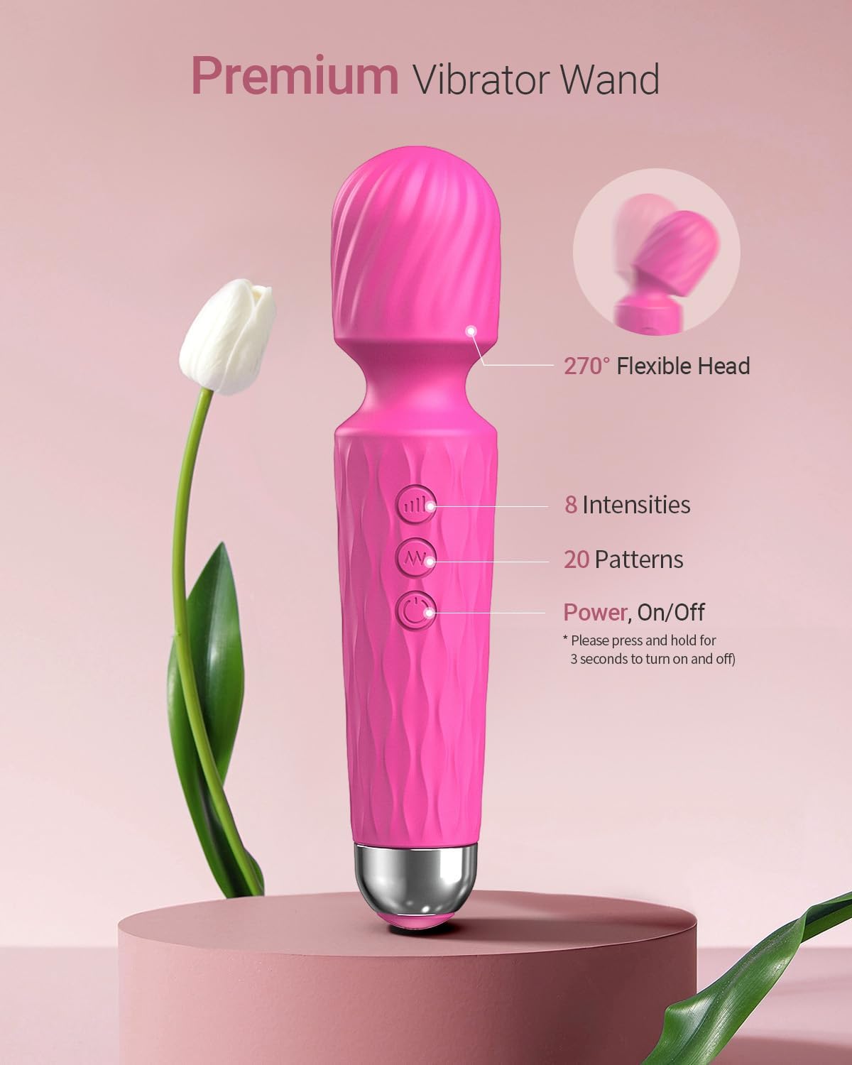 Varita vibradora, juguete sexual con punto G para mujeres y adultos, vibradores para ella, varita masajeadora, juguete sexual estimulador de clítoris, consolador, con 8 velocidades de placer y 20 patrones, potente, impermeable (rosa)