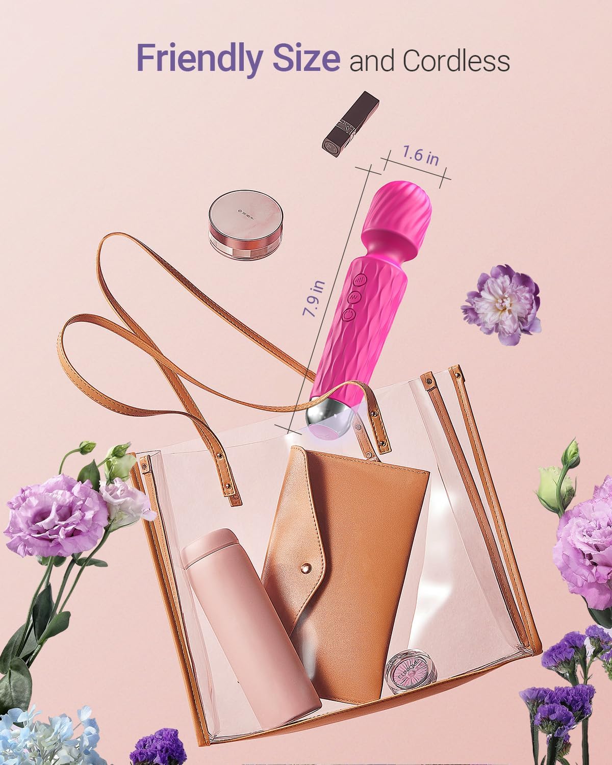 Varita vibradora, juguete sexual con punto G para mujeres y adultos, vibradores para ella, varita masajeadora, juguete sexual estimulador de clítoris, consolador, con 8 velocidades de placer y 20 patrones, potente, impermeable (rosa)