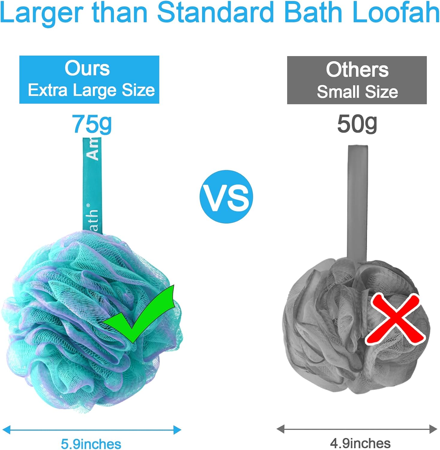 AmazerBath Loofah Sünger 75g/Adet, Peeling Banyo Süngeri Vücut Yıkayıcı - Loofa 4'lü Çiçek Rengi Set (Büyük, Yeşil-Mor)