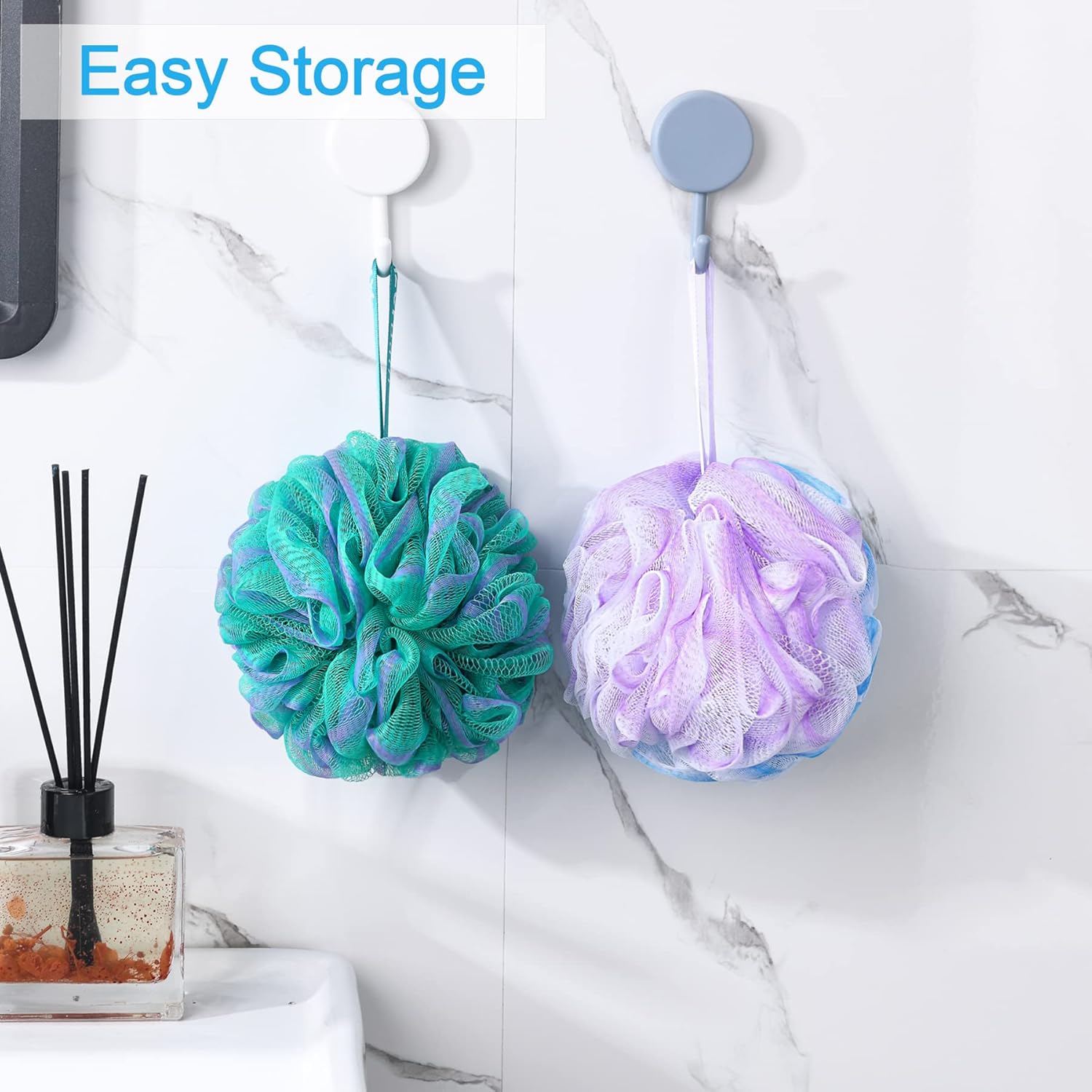 AmazerBath Loofah Sünger 75g/Adet, Peeling Banyo Süngeri Vücut Yıkayıcı - Loofa 4'lü Çiçek Rengi Set (Büyük, Yeşil-Mor)