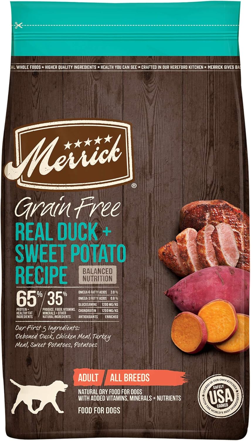 Merrick Premium Grain Free Dry Adult Dog Food, Wholesome and Natural Kibble with Real Duck and Sweet Potato - 22.0 lb. Bag · v3