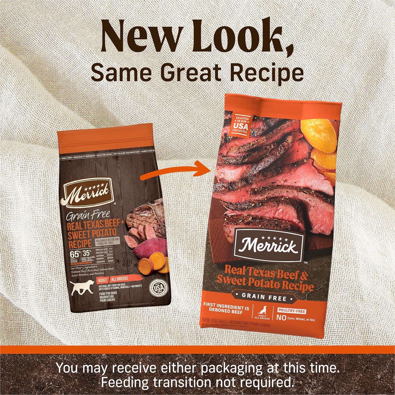 Alimento seco Merrick Premium sin cereales para perros adultos, croquetas sanas y naturales, auténtica carne de res y batata de Texas, bolsa de 10 libras