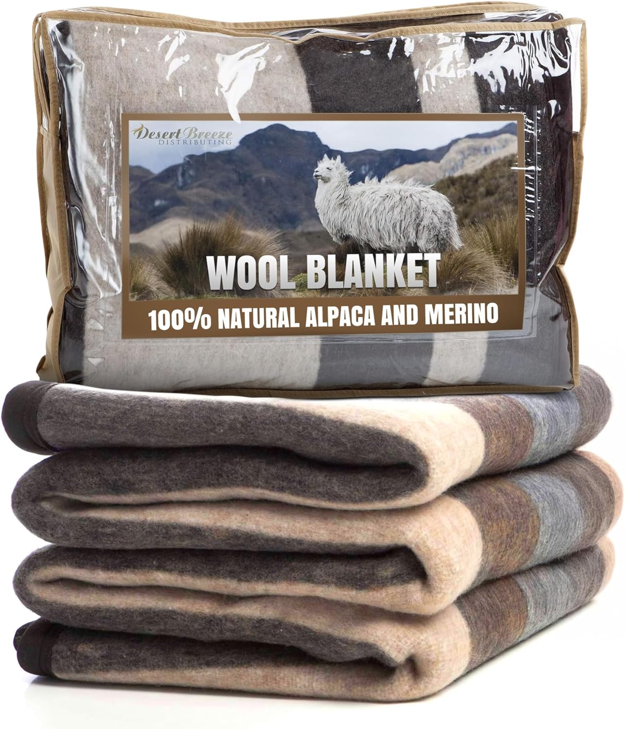 Desert Breeze Distributing 100% Natural Alpaca and Merino Wool Blanket, Andean Collection Rustic Woven, Warm and Thick Wool Blanket King Size, Made in Peru · v2