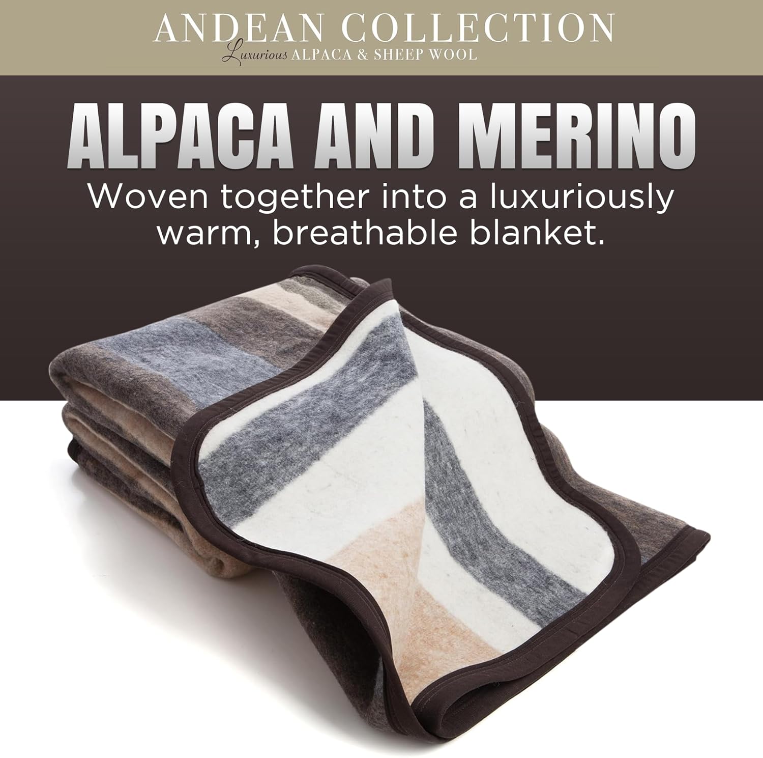 Desert Breeze Distributing 100% Natural Alpaca and Merino Wool Blanket, Andean Collection Rustic Woven, Warm and Thick Wool Blanket King Size, Made in Peru · v2