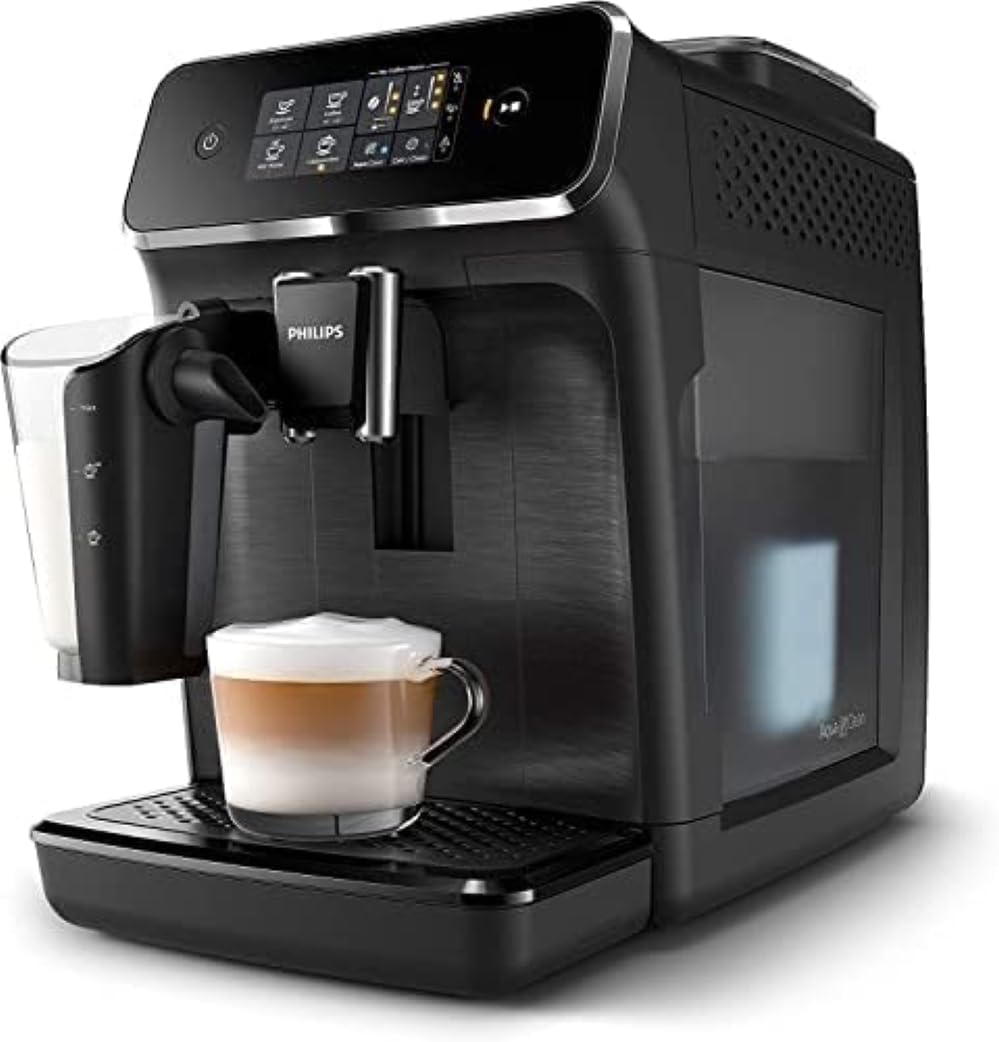 Cafetera espresso Philips serie 2200, espumador de leche LatteGo, 3 variedades de café, pantalla táctil intuitiva, molinillo 100% cerámica, filtro AquaClean, sello aromático, negro (EP2230/14)