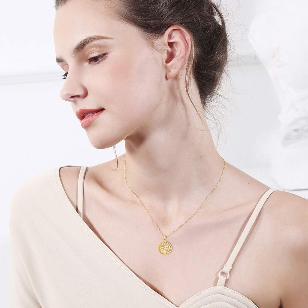 AGVANA Christmas Gifts 14K Solid Real Gold Tree of Life Necklace for Women Dainty Pendant Necklace Fine Jewelry Birthday Gifts for Women Mom Wife Her Yourself, 16 2" · v4