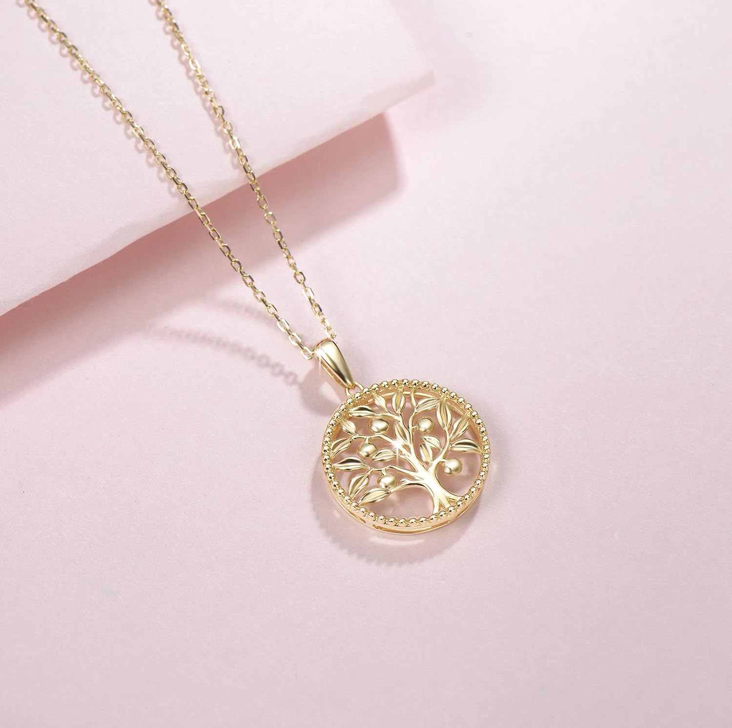 AGVANA Christmas Gifts 14K Solid Real Gold Tree of Life Necklace for Women Dainty Pendant Necklace Fine Jewelry Birthday Gifts for Women Mom Wife Her Yourself, 16 2" · v4
