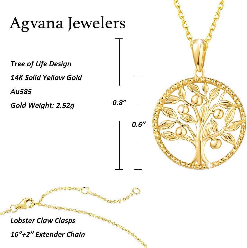 AGVANA Christmas Gifts 14K Solid Real Gold Tree of Life Necklace for Women Dainty Pendant Necklace Fine Jewelry Birthday Gifts for Women Mom Wife Her Yourself, 16 2" · v4