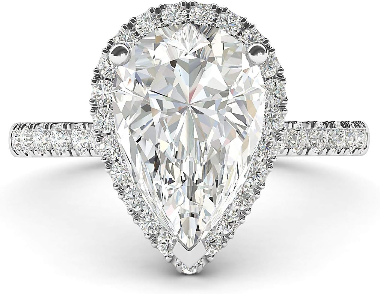 10k White Gold Simulated Pear-Shaped Diamond Halo Engagement Ring with Side Stones Promise Bridal Ring · v2
