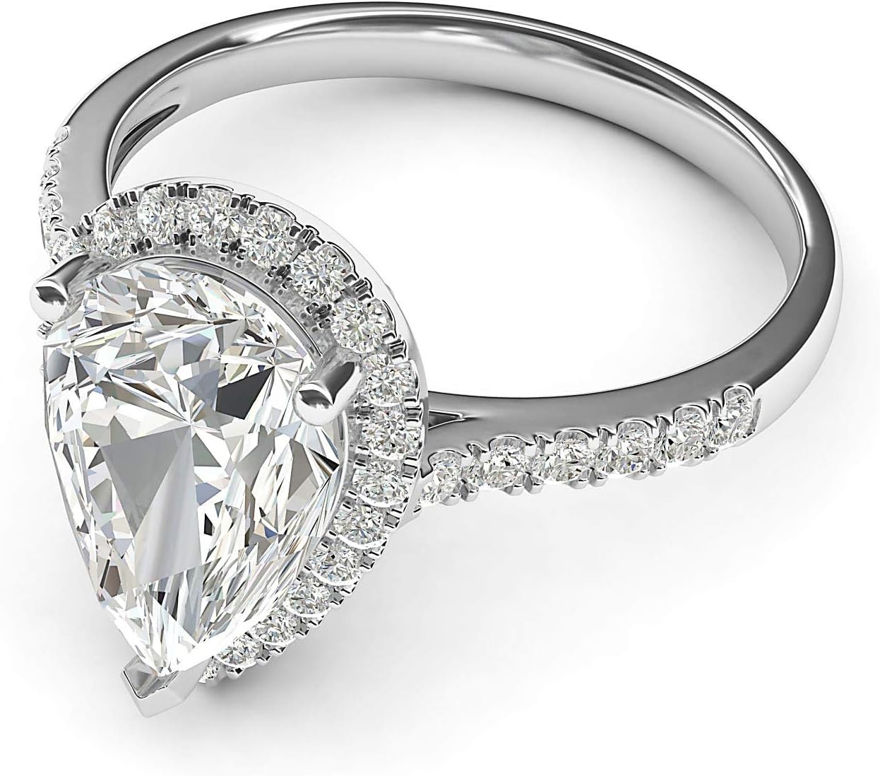10k White Gold Simulated Pear-Shaped Diamond Halo Engagement Ring with Side Stones Promise Bridal Ring · v2
