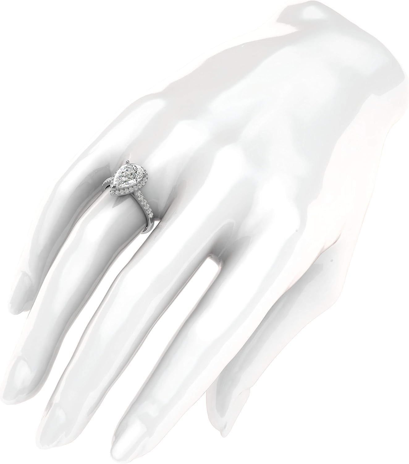 10k White Gold Simulated Pear-Shaped Diamond Halo Engagement Ring with Side Stones Promise Bridal Ring · v2