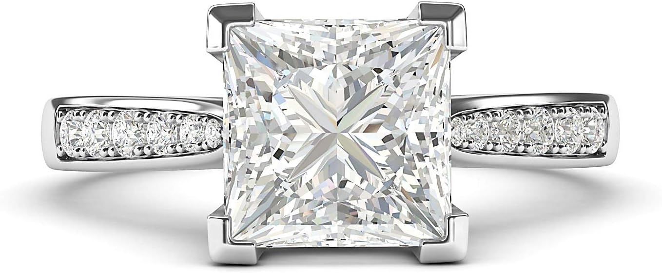 10k White Gold Solitaire 1.5ct Simulated Princess Cut Diamond or Moissanite Engagement Ring Side Stones Promise Bridal Ring · v4