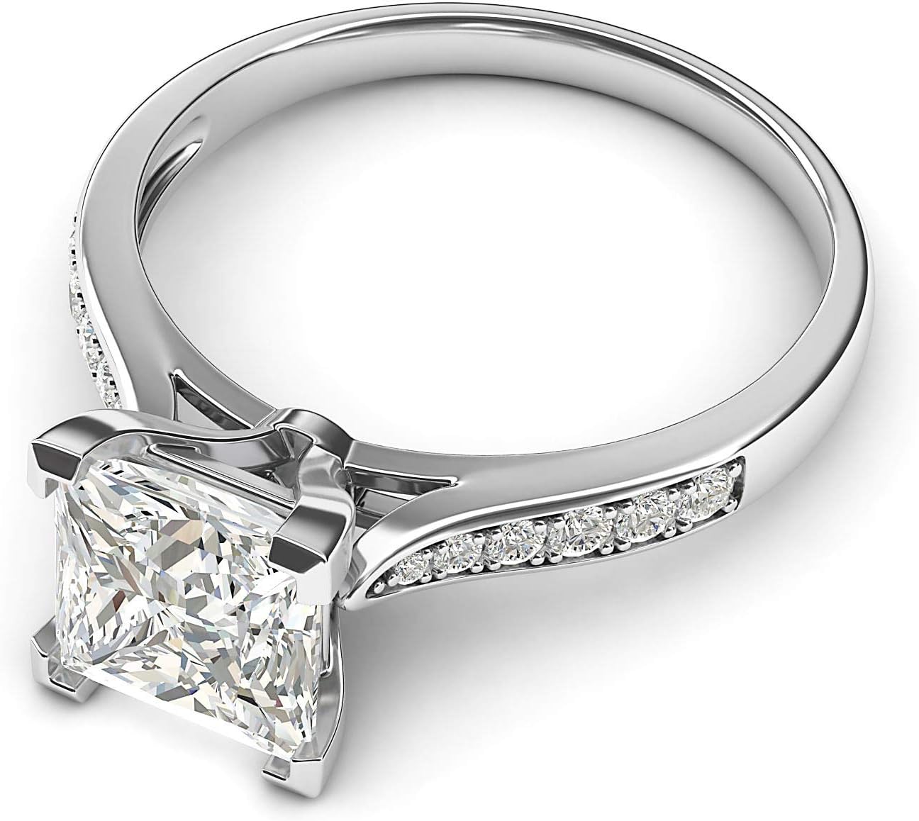 10k White Gold Solitaire 1.5ct Simulated Princess Cut Diamond or Moissanite Engagement Ring Side Stones Promise Bridal Ring · v4