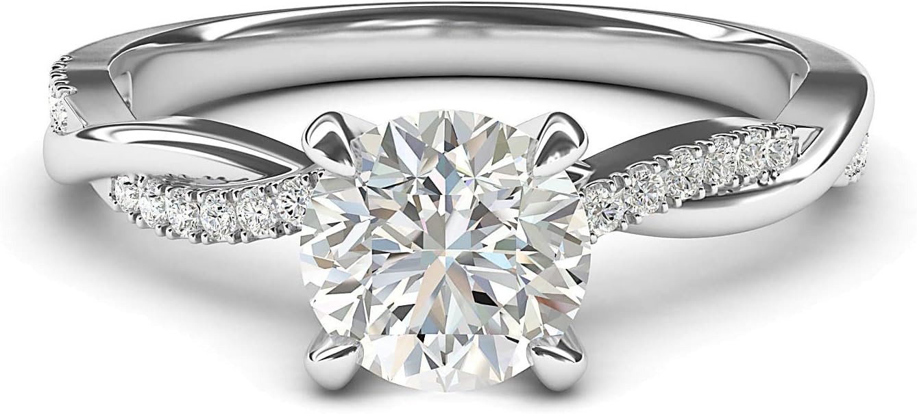 10k White Gold 4-Prong Petite Twisted Vine Simulated 1.0 CT Diamond or Genuine Moissanite Engagement Ring Promise Bridal Ring