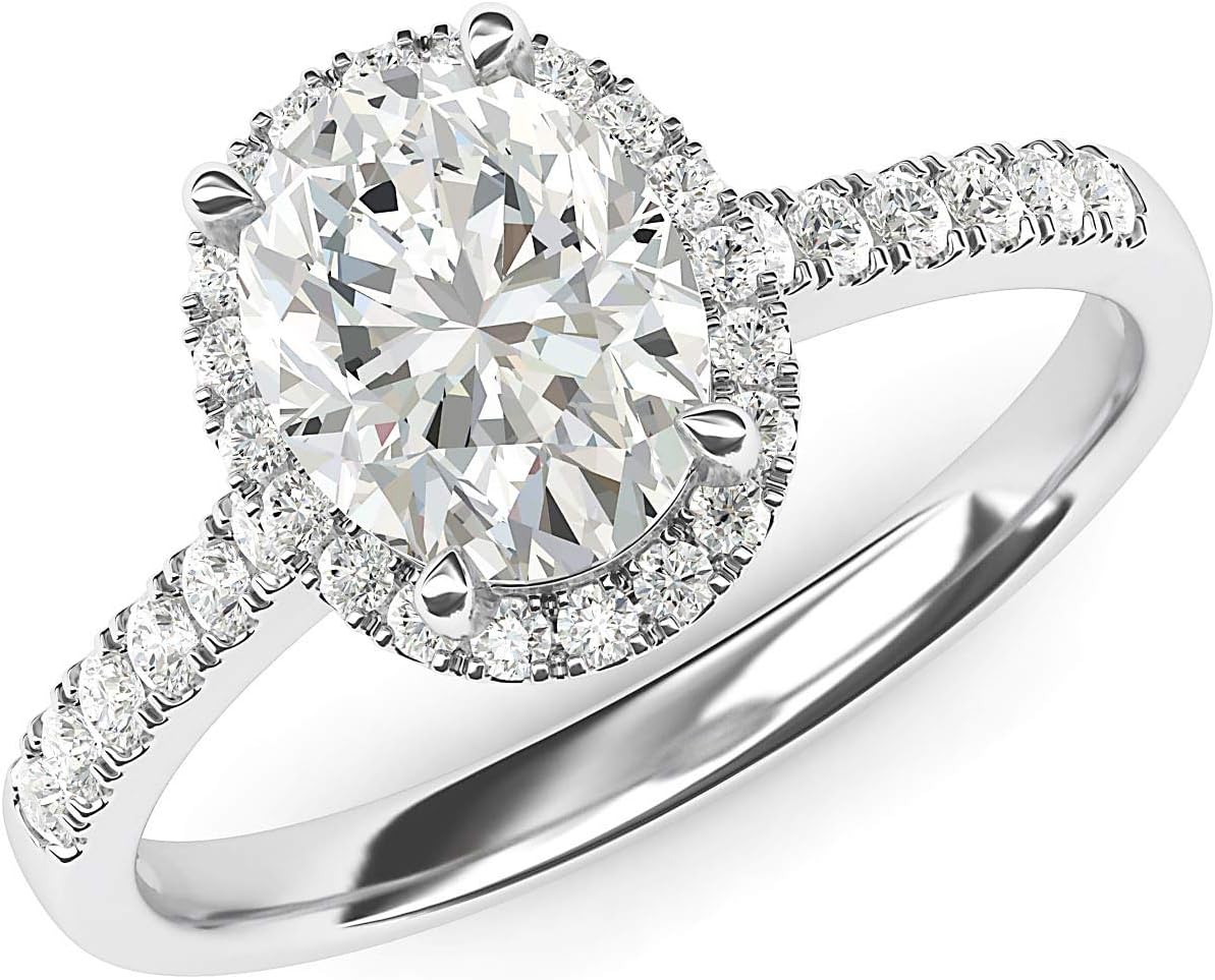 แหวนหมั้นเจ้าสาวทองคำขาว 10k ประดับเพชรจำลองทรงวงรีหรือโมอิซาไนต์ Halo Promise