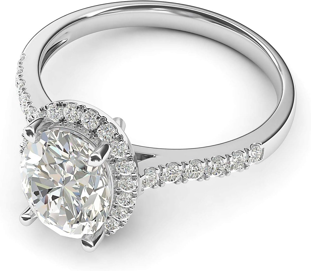 แหวนหมั้นเจ้าสาวทองคำขาว 10k ประดับเพชรจำลองทรงวงรีหรือโมอิซาไนต์ Halo Promise