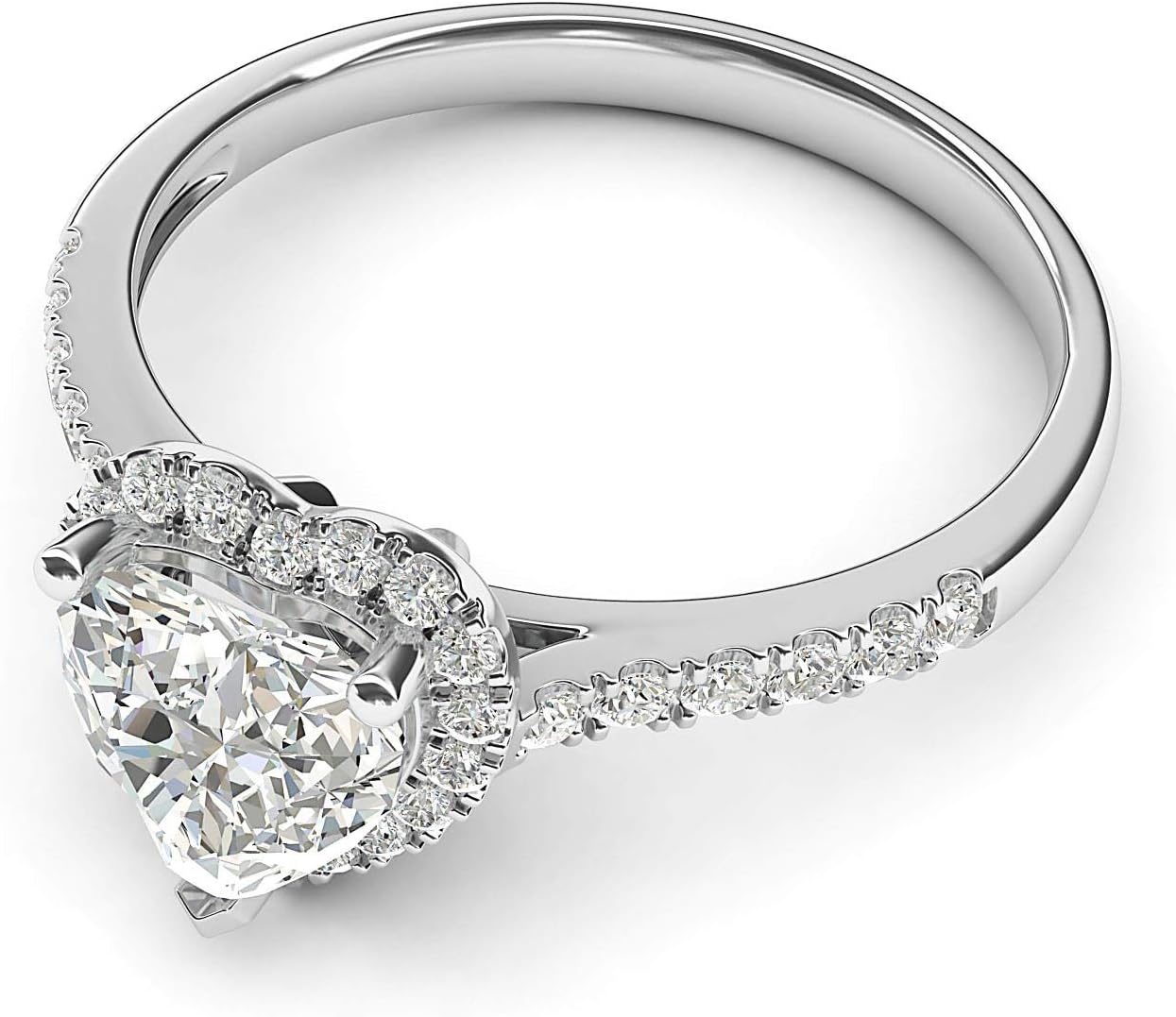 10k White Gold Simulated Heart-shaped Diamond Halo Engagement Ring with Side Stones Promise Bridal Ring · v2
