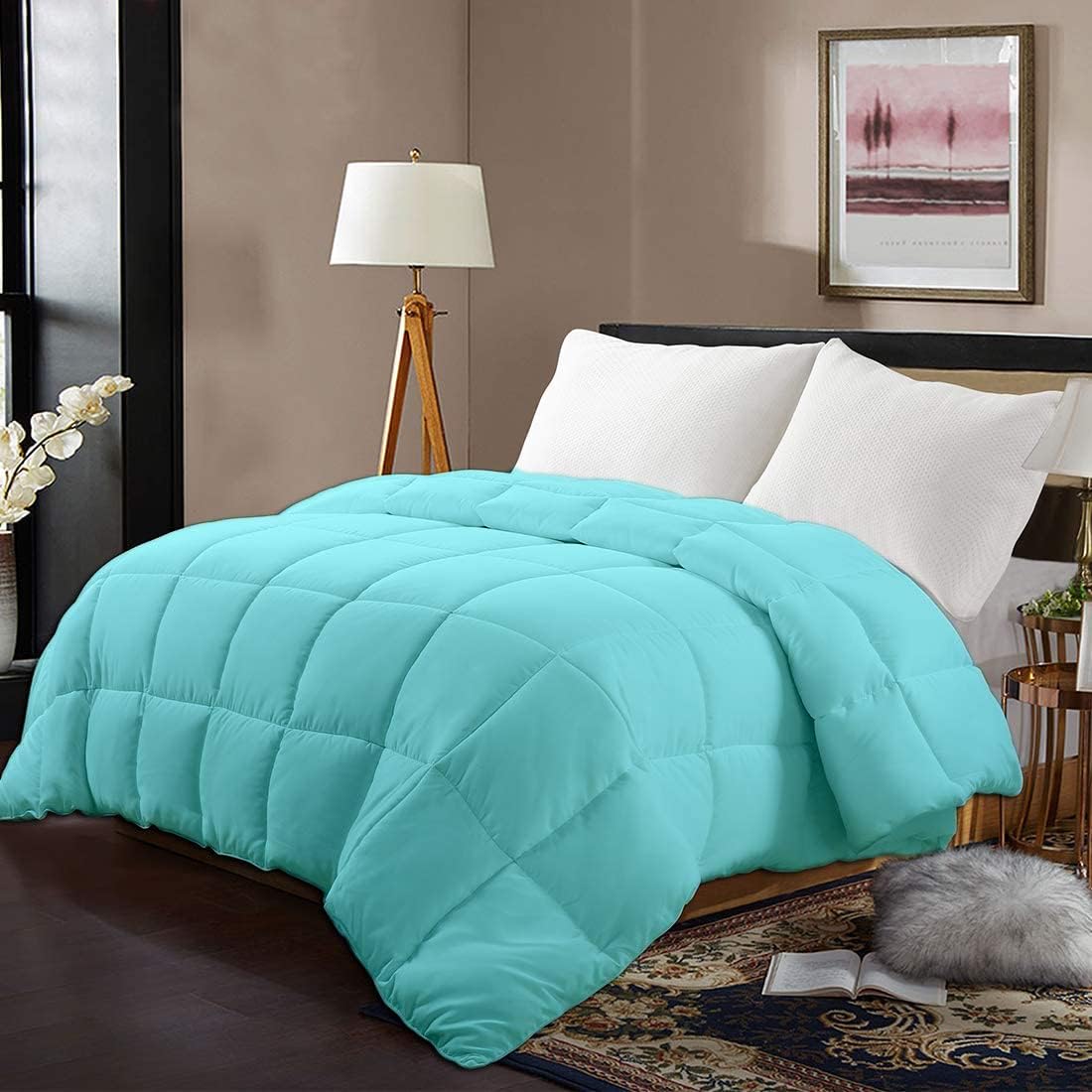 Comforter Duvet Insert - 3pc Down Alternative Bedding Comforter Set - All Season Quilted Duvet Insert with 8 Corner Tabs, Soft, Breathable (Queen/Full XL Size 88x92") - Aqua Solid · v2