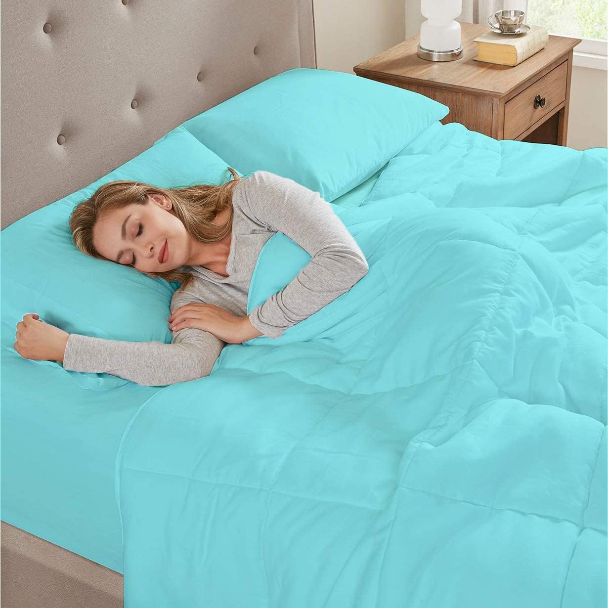 Comforter Duvet Insert - 3pc Down Alternative Bedding Comforter Set - All Season Quilted Duvet Insert with 8 Corner Tabs, Soft, Breathable (Queen/Full XL Size 88x92") - Aqua Solid · v2
