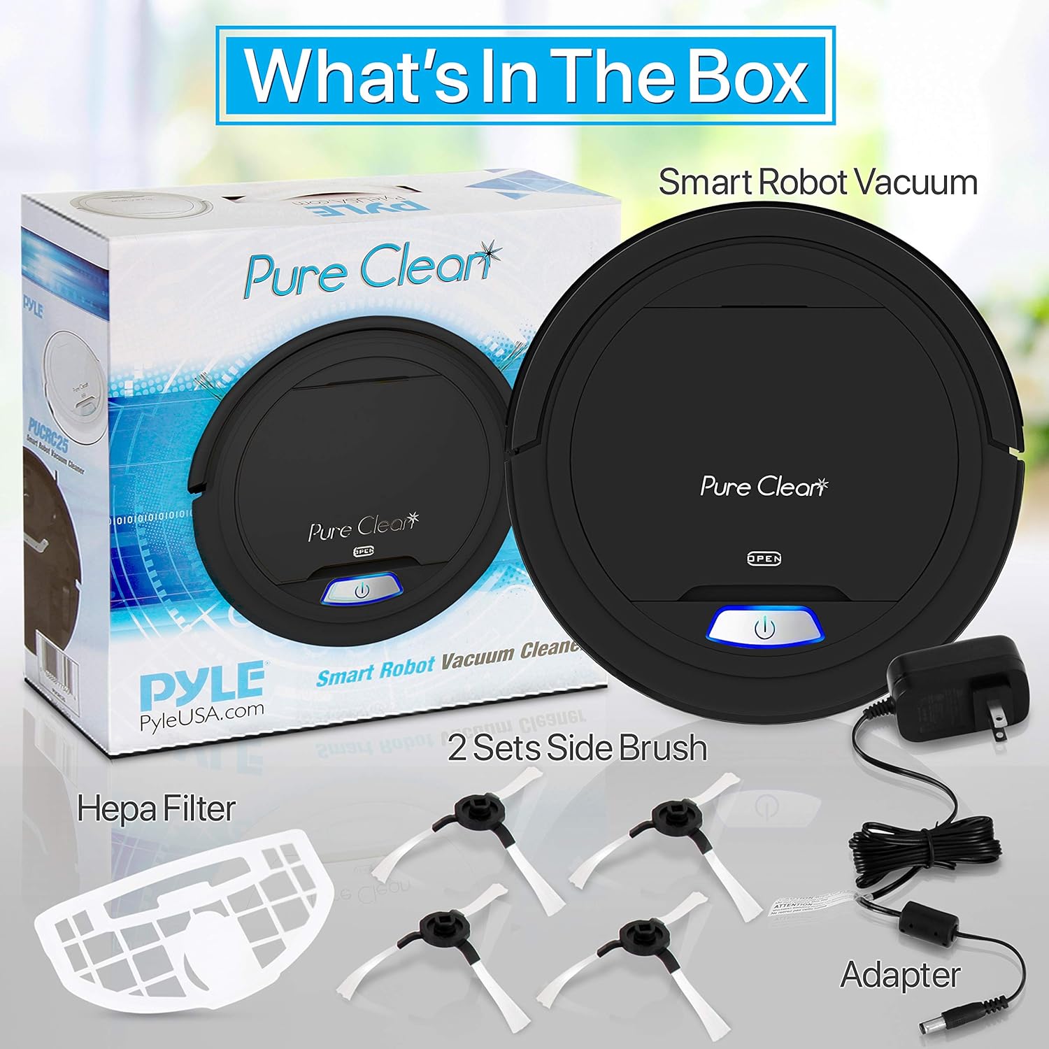PURE CLEAN PUCRC26B.9 Automatic Robot Vacuum Cleaner-Robotic Auto Home Cleaning for Clean Carpet Hardwood Floor-Bot Self Detects Stairs-Air Filter Pet Hair Allergies Friendly- · v6