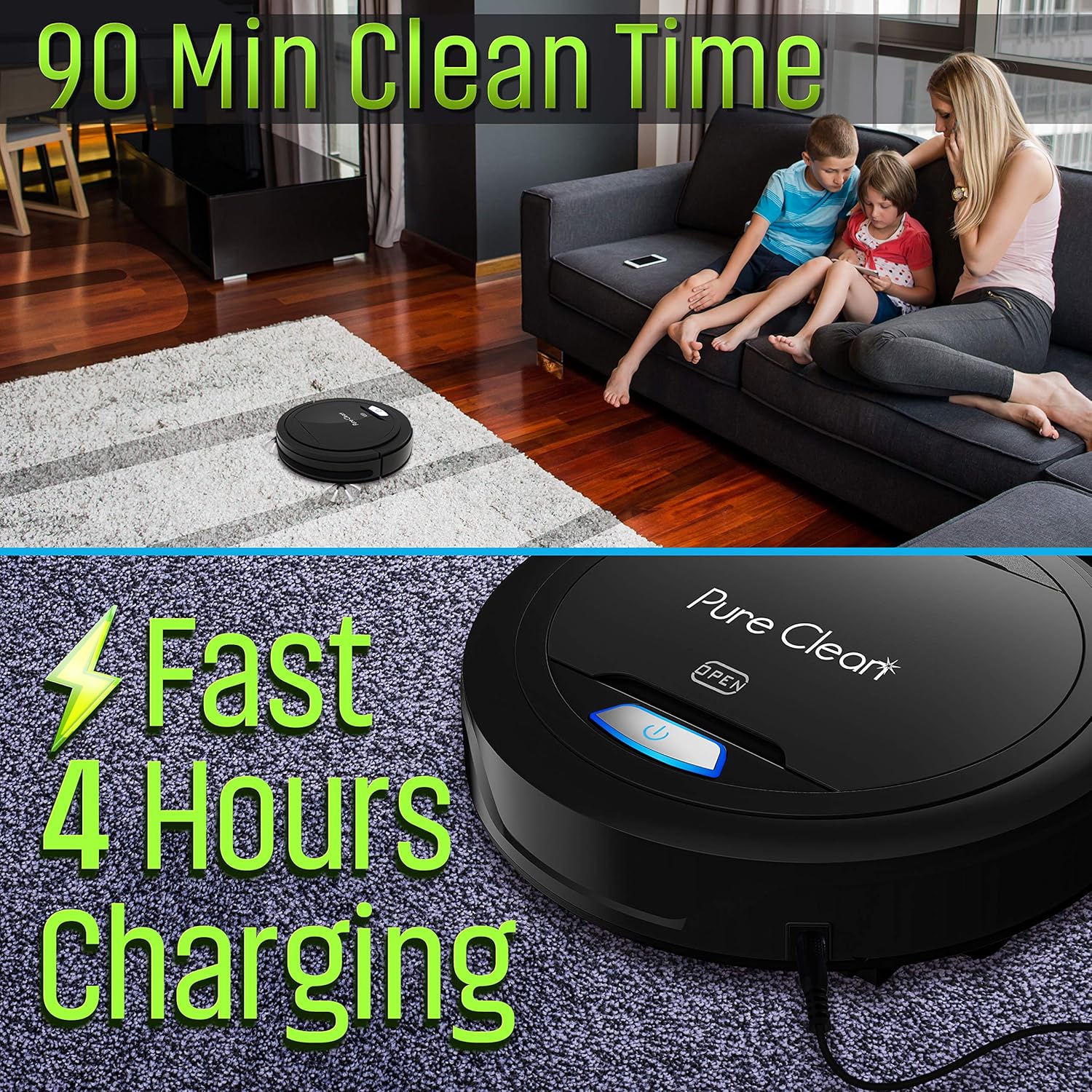 PURE CLEAN PUCRC26B.9 Automatic Robot Vacuum Cleaner-Robotic Auto Home Cleaning for Clean Carpet Hardwood Floor-Bot Self Detects Stairs-Air Filter Pet Hair Allergies Friendly- · v6