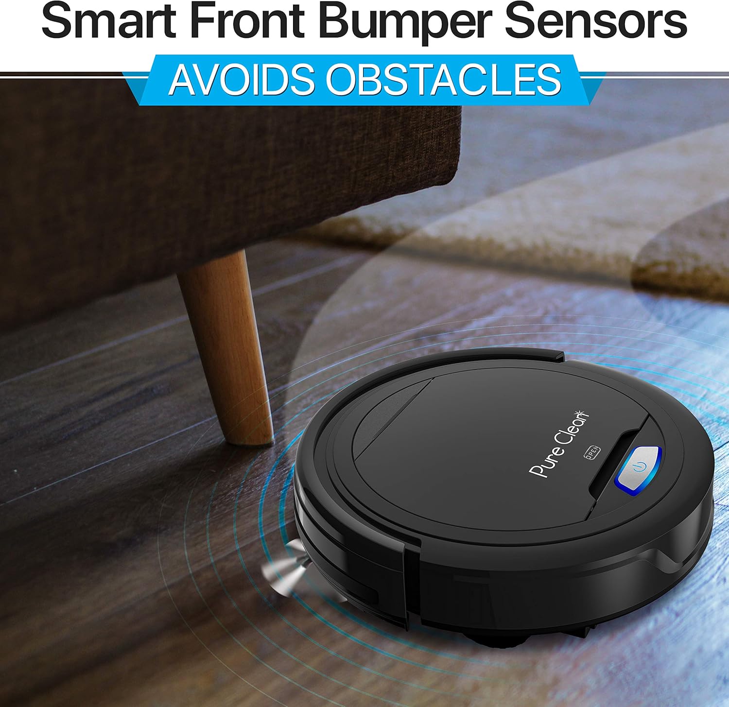 PURE CLEAN PUCRC26B.9 Automatic Robot Vacuum Cleaner-Robotic Auto Home Cleaning for Clean Carpet Hardwood Floor-Bot Self Detects Stairs-Air Filter Pet Hair Allergies Friendly- · v6