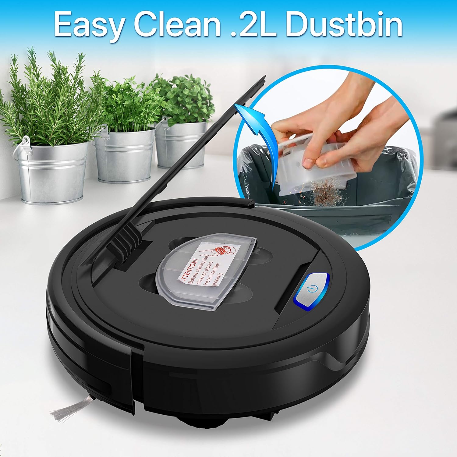 PURE CLEAN PUCRC26B.9 Automatic Robot Vacuum Cleaner-Robotic Auto Home Cleaning for Clean Carpet Hardwood Floor-Bot Self Detects Stairs-Air Filter Pet Hair Allergies Friendly- · v6