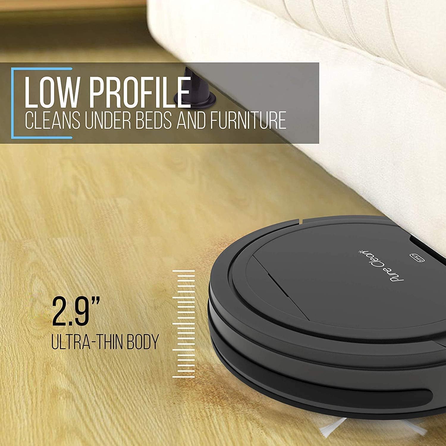 PURE CLEAN PUCRC26B.9 Automatic Robot Vacuum Cleaner-Robotic Auto Home Cleaning for Clean Carpet Hardwood Floor-Bot Self Detects Stairs-Air Filter Pet Hair Allergies Friendly- · v6
