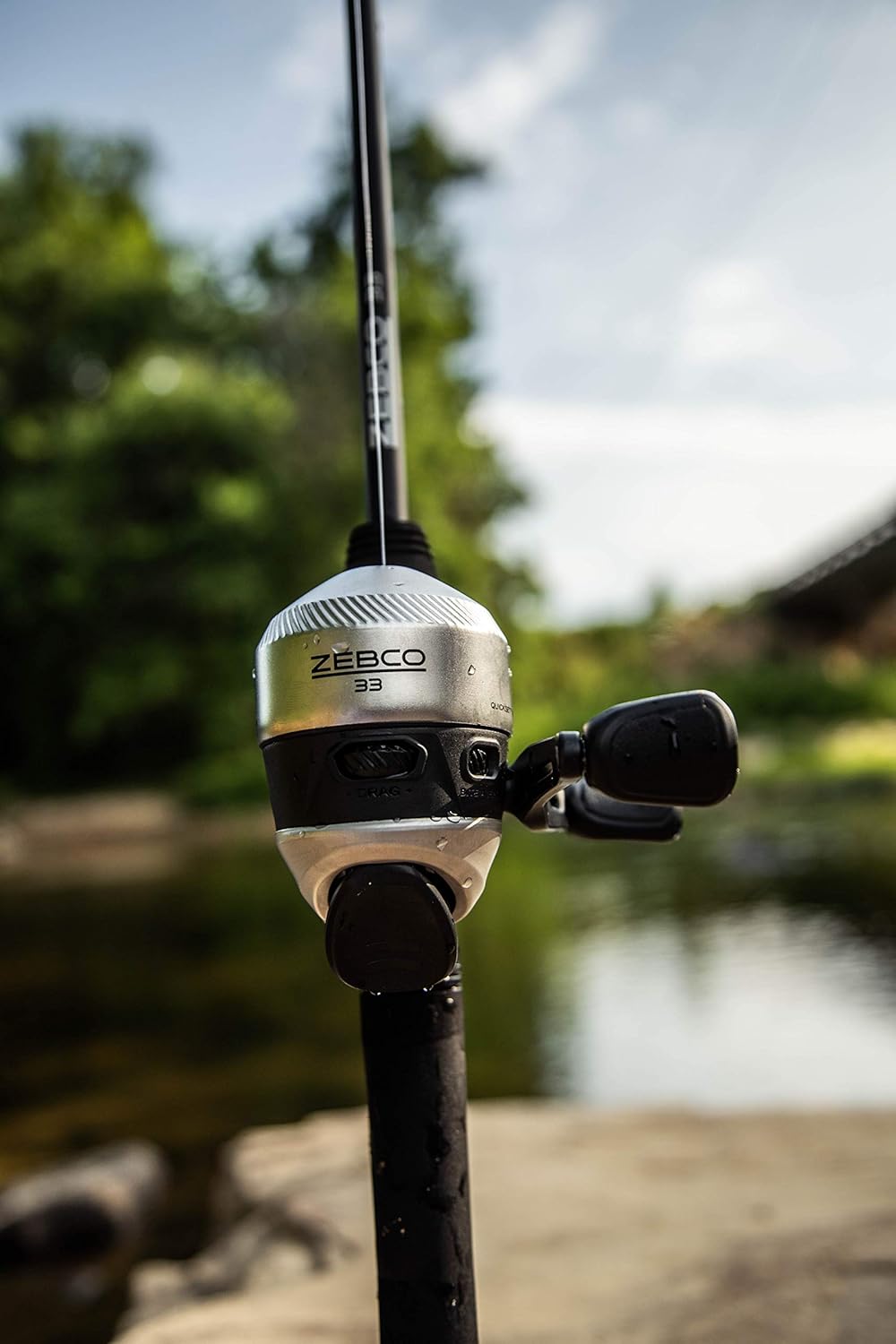 Zebco 33 Spincast Reel and 2-Piece Fishing Rod Combo, 5-Foot 6-Inch Durable Fiberglass Rod, Quickset Anti-Reverse Fishing Reel with Bite Alert · v2