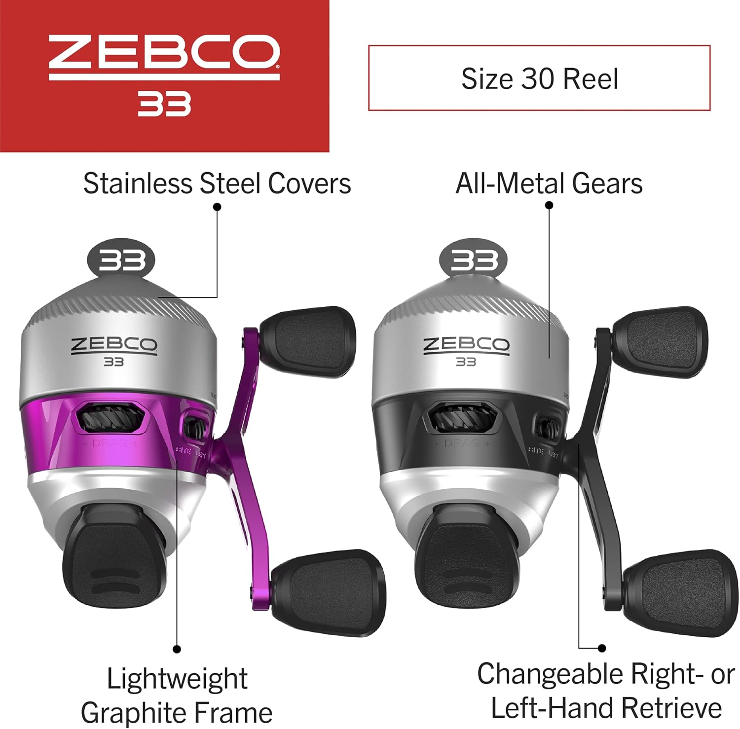 Zebco 33 Spincast Reel and 2-Piece Fishing Rod Combo, 5-Foot 6-Inch Durable Fiberglass Rod, Quickset Anti-Reverse Fishing Reel with Bite Alert · v2