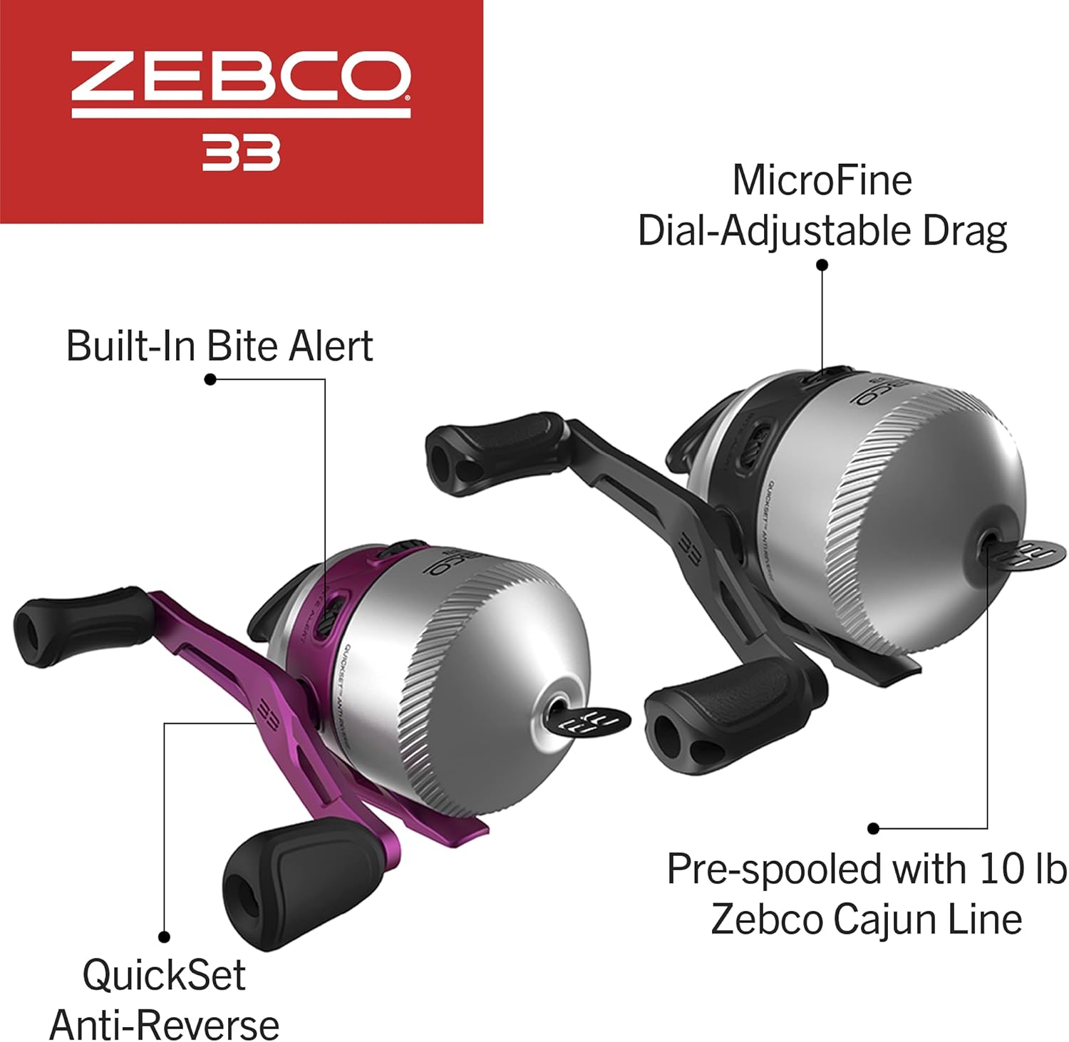Zebco 33 Spincast Reel and 2-Piece Fishing Rod Combo, 5-Foot 6-Inch Durable Fiberglass Rod, Quickset Anti-Reverse Fishing Reel with Bite Alert · v2