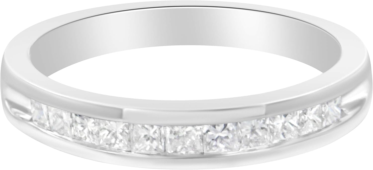 Anello a fede nuziale in stile Half Eternity con diamante taglio Princess certificato IGI da 1/2 Cttw in oro bianco 18 carati (colore H-I, purezza SI2-I1)