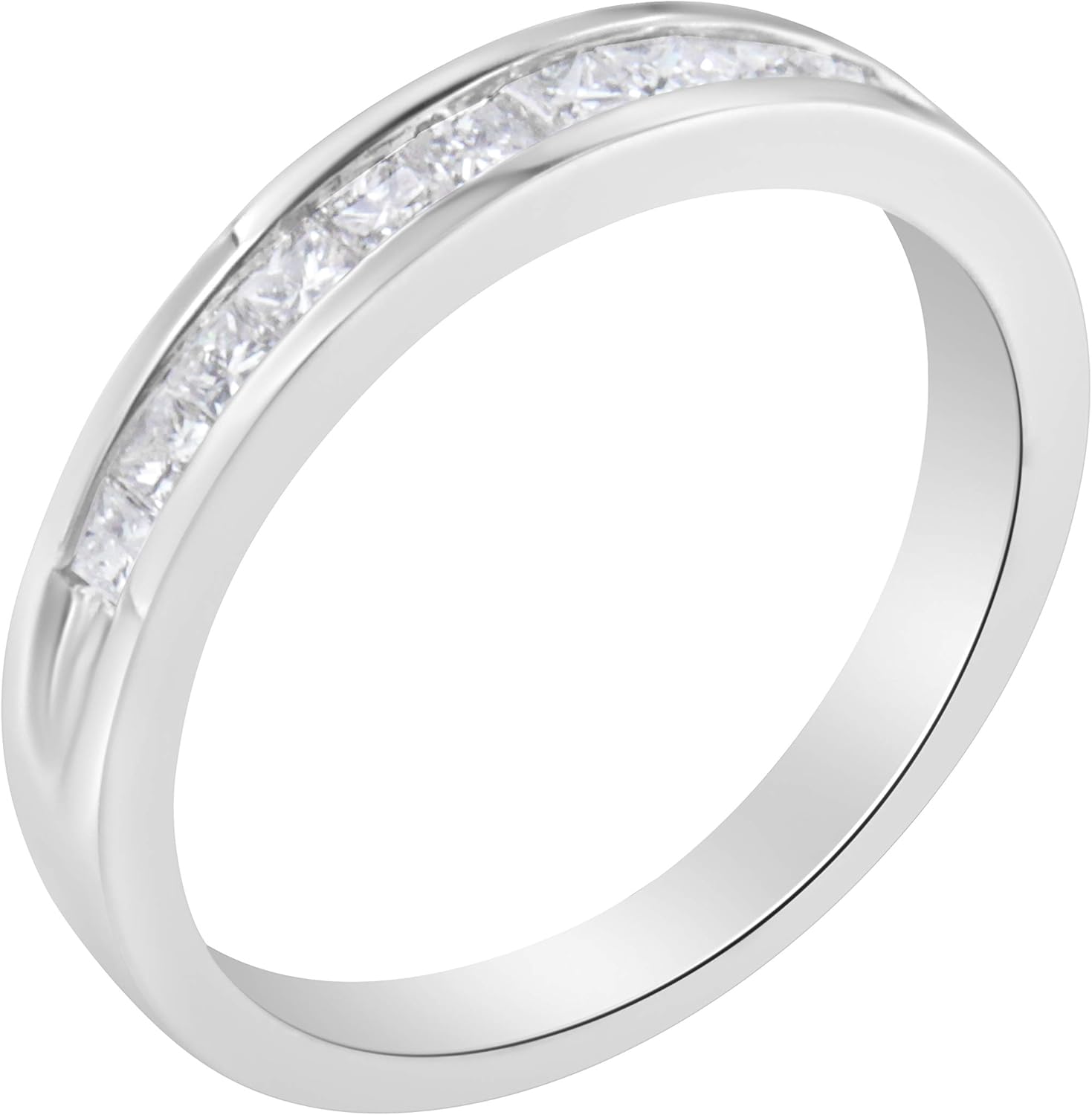 Anello a fede nuziale in stile Half Eternity con diamante taglio Princess certificato IGI da 1/2 Cttw in oro bianco 18 carati (colore H-I, purezza SI2-I1)