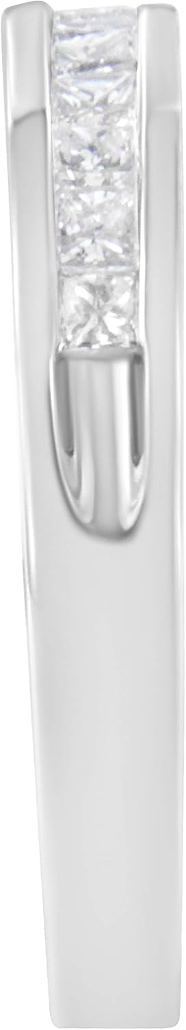 Anello a fede nuziale in stile Half Eternity con diamante taglio Princess certificato IGI da 1/2 Cttw in oro bianco 18 carati (colore H-I, purezza SI2-I1)