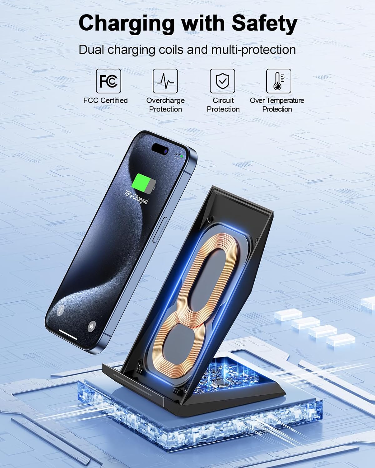 Chargeur rapide sans fil, [lot de 2] Support de recharge sans fil certifié NANAMI Qi compatible avec iPhone 16/16 Pro/16 Pro Max/15/14/13/12/11 Pro, chargeur de téléphone pour Galaxy S24/S23/S22/S21/S20 et téléphone compatible Qi