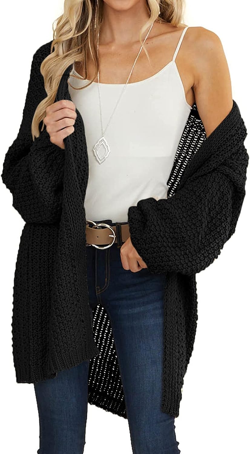 MEROKEETY Womens 2024 Fall Open Front Chunky Knit Sweater Oversized Lantern Sleeve Cardigan Outwear · v3