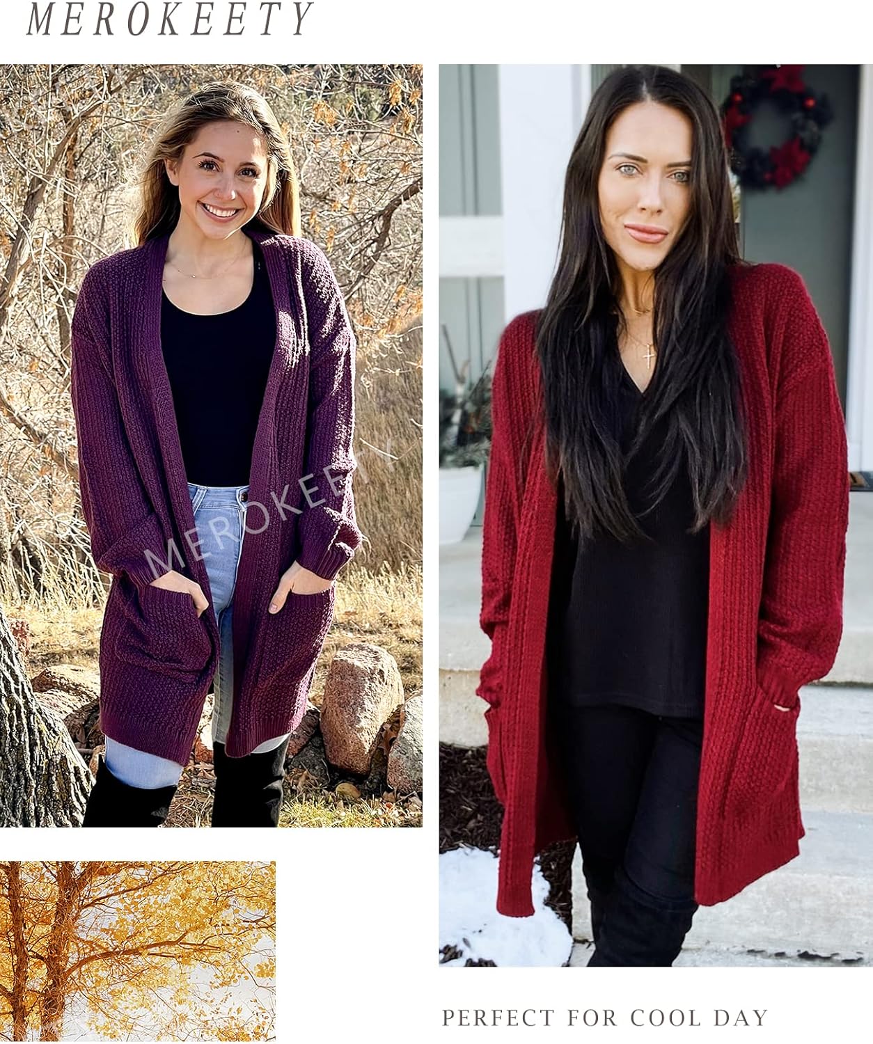 MEROKEETY Womens 2024 Fall Open Front Chunky Knit Sweater Oversized Lantern Sleeve Cardigan Outwear · v3