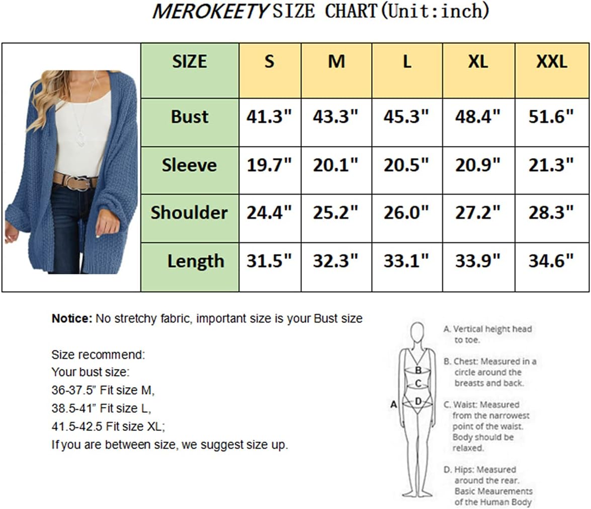 MEROKEETY Womens 2024 Fall Open Front Chunky Knit Sweater Oversized Lantern Sleeve Cardigan Outwear · v3