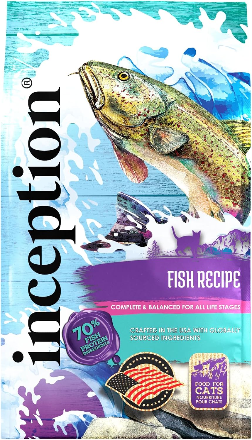 Inception® Droog kattenvoer met vis — Compleet en uitgebalanceerd kattenvoer — Meat First Peulvruchtenvrij Droogvoer voor katten — Zak van 4 pond