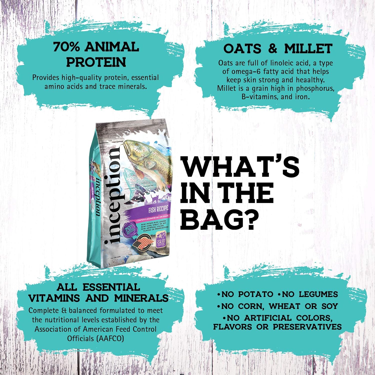 Inception® Droog kattenvoer met vis — Compleet en uitgebalanceerd kattenvoer — Meat First Peulvruchtenvrij Droogvoer voor katten — Zak van 4 pond
