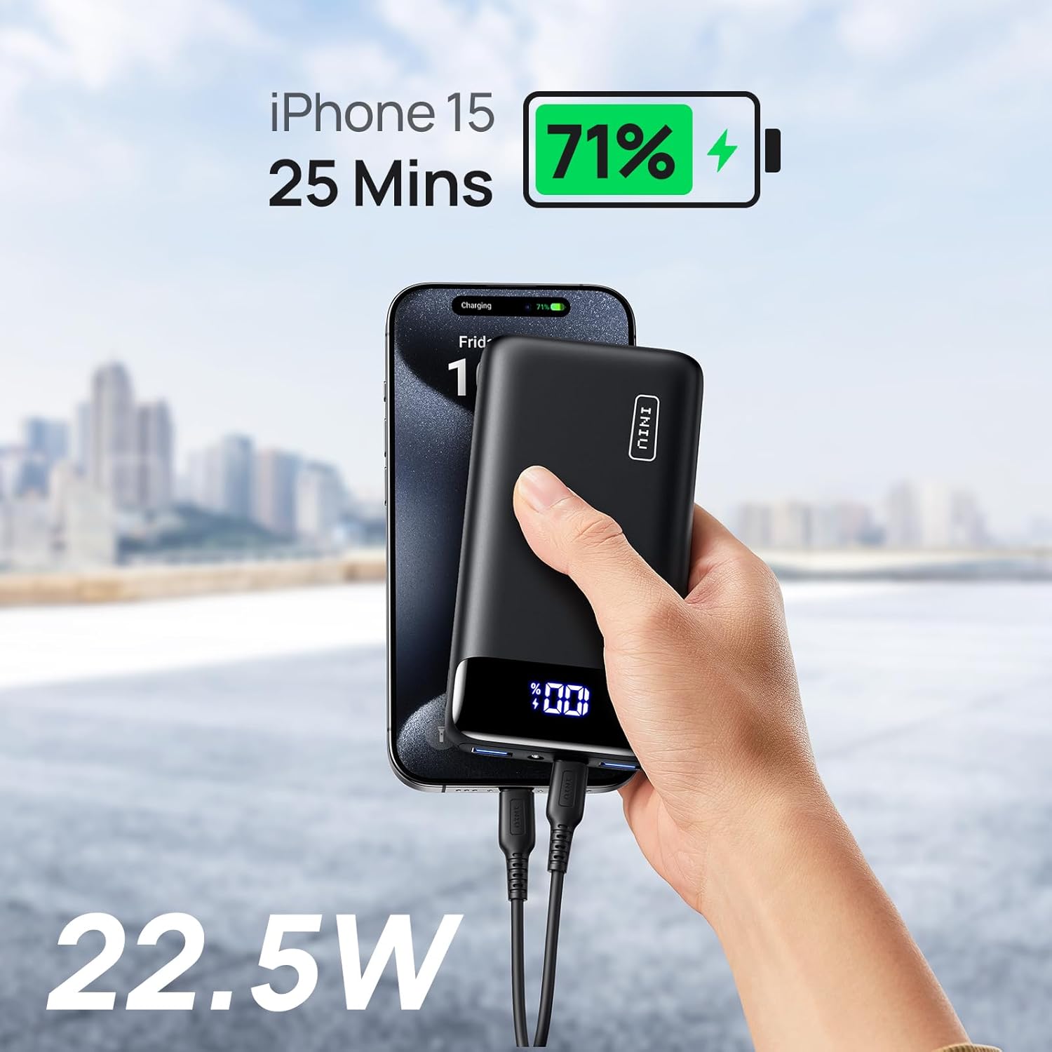 INIU Portable Charger, 22.5W 20000mAh USB C in Out Power Bank Fast Charging, PD 3.0 QC 4.0 LED Display Phone Battery Pack Compatible with iPhone 16 15 14 13 Pro Samsung S23 Google iPad Tablet, etc