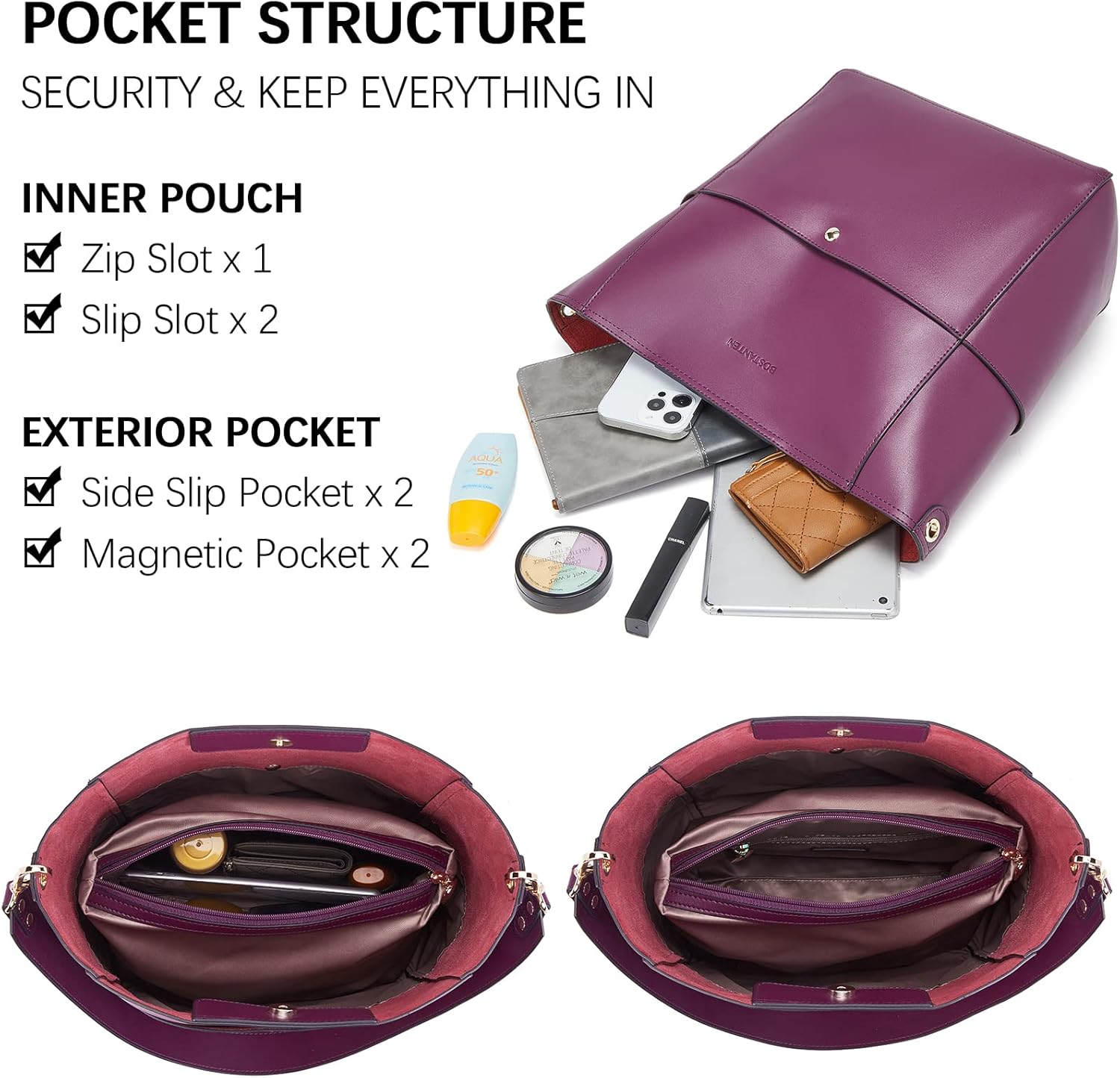 BOSTANTEN Womens Leather Designer Handbags Tote Purses Shoulder Bucket Bags · v2