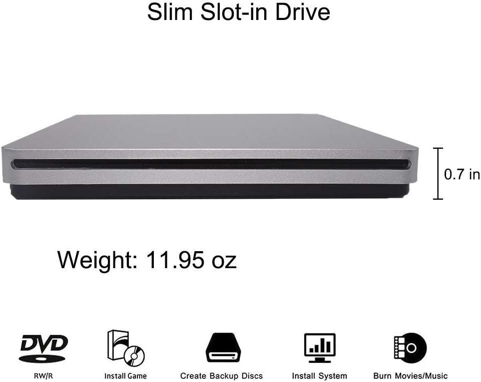External CD DVD Drive USB C CD DVD Burner/Writer Slim Portable Slot in CD DVD Reader for MacBook Pro/Air/Mac/Laptop/Windows10 (Sliver) · v3